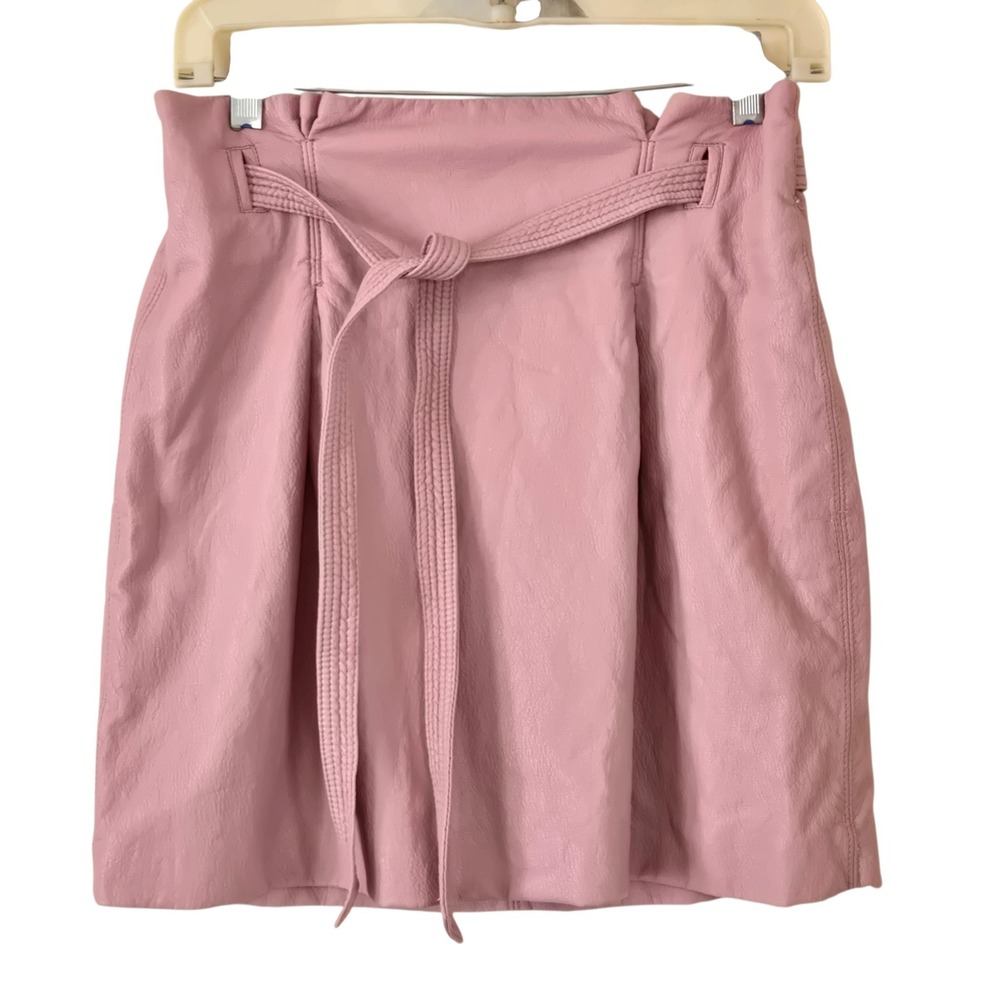 Free People Payton Paperbag Mini Skirt Womens Size 4 Pink Faux Leather Belted
